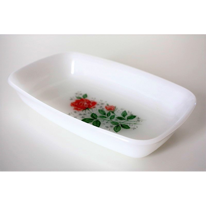 Beurrier Arcopal Vintage - Décor Fleurs - Verre Opale - Occasion