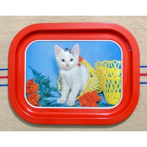 Plateau kitsch chaton en metal