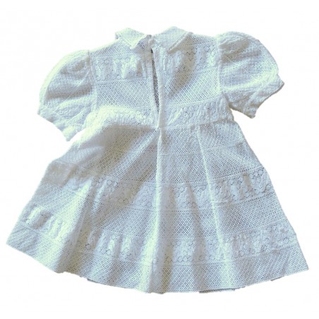 JOLIE ROBE COTON ECRU BRODEE POUR POUPEE ANCIENNE
