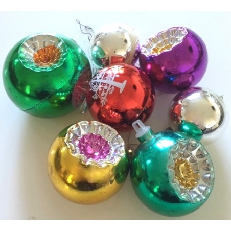 7 boules de Noël vintage 60's à décors, unies et creuses 7 boules de Noël vintage 60's à décors, unies et creuses