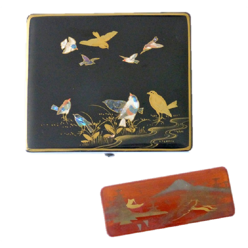 2 boîtes anciennes en bois laqué à décor d