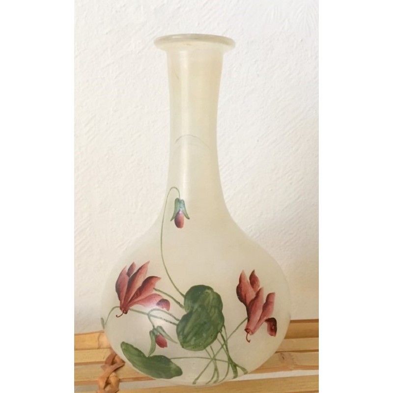 Vase en verre style shabby chic fleuri, peinture sur verre, objet