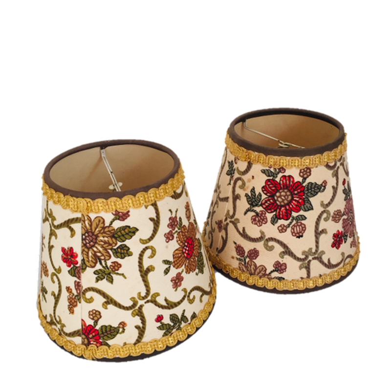 2 Abatjours à pince vintage en tissu fleuri, galon doré