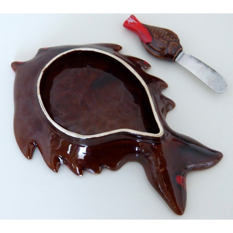 Ensemble Beurrier Avec Couteau à Beurre Forme Poisson