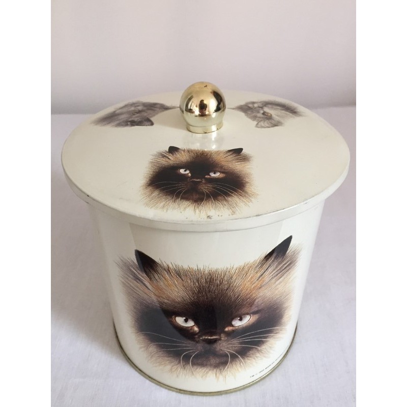 Vieux Plateau Rond En Céramique Massilly - Motif Chat - Style Vintage/rétro