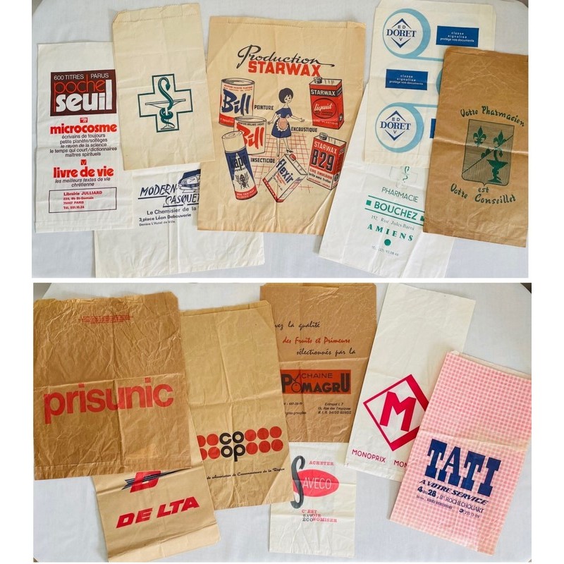 Sachets, sacs anciens papier, marques enseignes Pour déco à encadrer