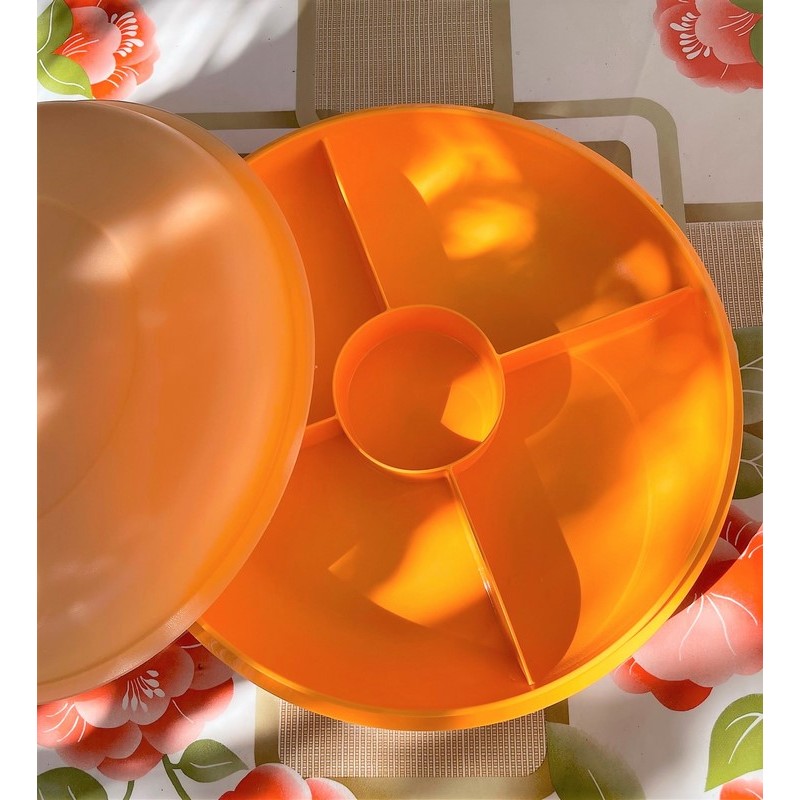 Plateau, plat apéro Tupperware orange avec couvercle, 5 compartiments