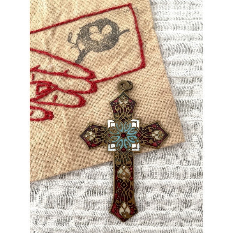 Pendentif croix fine en bronze émaillé - 4,3cm - V14 - Les Tailleurs d