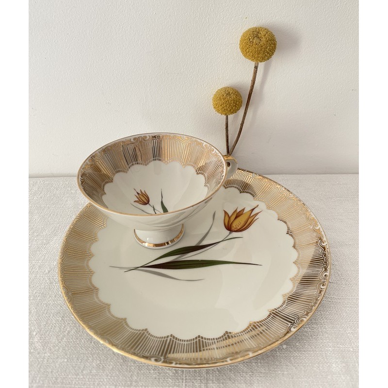 MamboCat Split Service à café 18 pièces - Vaisselle en porcelaine blanche avec rayures pour 6 personnes - 6 tasses de 200 ml - 6 soucoupes et 6 assiettes pour petit-déjeuner et café