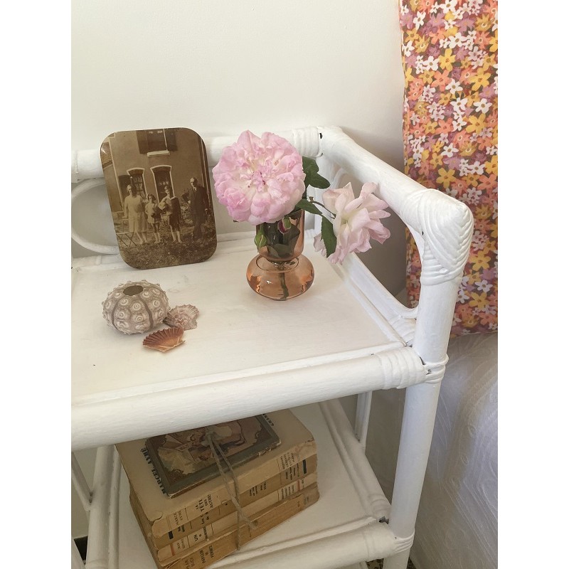 Petite Commode Enfant Rotin Blanc - Meuble 4 Tiroirs Vintage 82x80x40 Cm