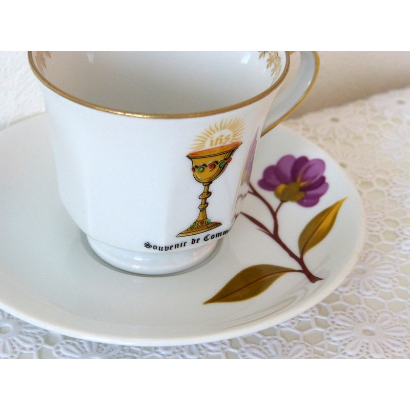 Lot De 6 Tasses Avec Soucoupes Henriette - Motif Herbes Méditerranéennes - Porcelaine - Occasion Très Bon état