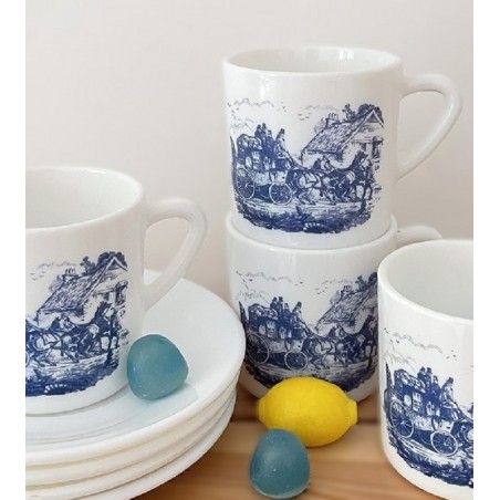 Lot De 3 Tasses Arcopal France Vintage 80's Décor Bord De Mer Marins